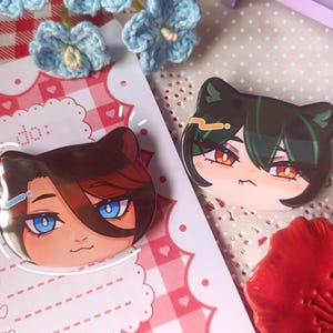 Cat Shaped Buttons Sol and Crowe - The Kid at the Back | Solivan Brugmansia and Jericho Ichabod TKaTB Visual Cat Shaped Pins/ Badges