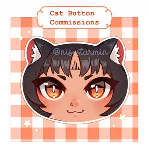 Custom Cat Head Button Pin Commissions | Original Characters OC & Fanart | Holographic Finish Available