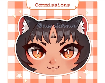 Benutzerdefinierte Katzenkopf Button Pin Auftragsarbeiten | Original Charaktere OC & Fanart | Holographische Oberfläche verfügbar