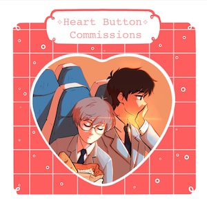 Benutzerdefinierte Herz Button Pin Auftragsarbeiten | Einzel Charakter oder Paare Auftrag | Original Charaktere OC & Fanart | Holographische Oberfläche verfügbar