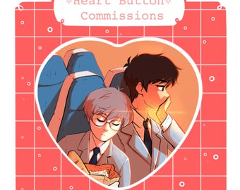 Custom Heart Button Pin Commissions | Single character / Couples | Original Characters & Fanart for Ita Bags | Holographic Available