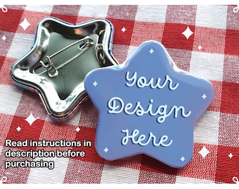 Custom Personalized Design Star Shaped Pinback Button Pins/ Badges with Optional Holographic Finish, Perfect for Custom and Unique Ita Bags