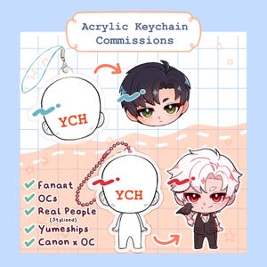 Custom Keychain / Acrylic Charm Commissions | Original Characters OC, Fanart, Yumeship, Couples | YCH & Fully Customizable Designs Available