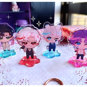 Love and Deepspace Aufsteller | Caleb, Sylus, Xavier, Rafayel und Zayne Chibi Acryl Schreibtisch Freunde