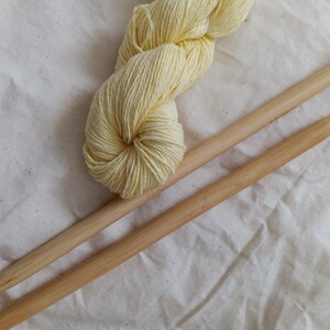 Cotton butter yellow reclaimed, recycled yarn in fingering, sock, baby, 4 ply weight. Zero-waste image 2