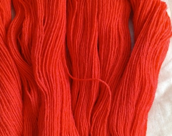 Merino wool tiger orange reclaimed, recycled yarn in fingering, sock, baby, 4 ply weight. Zero-waste