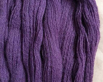 Merino Wool eggplant purple reclaimed, recycled yarn in lace, 2 ply weight. Zero-waste
