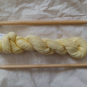 Cotton butter yellow reclaimed, recycled yarn in fingering, sock, baby, 4 ply weight. Zero-waste image 4