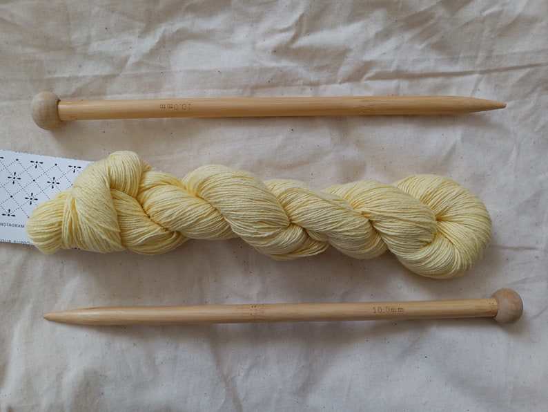 Cotton butter yellow reclaimed, recycled yarn in fingering, sock, baby, 4 ply weight. Zero-waste image 4