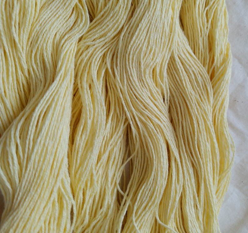 Cotton butter yellow reclaimed, recycled yarn in fingering, sock, baby, 4 ply weight. Zero-waste image 1