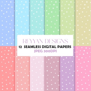 12 Stars Retro Patterns, Stars Seamless Pattern, Groovy Retro Background, Printable Digital Paper, Retro Patterns, Groovy, Pastel Patterns
