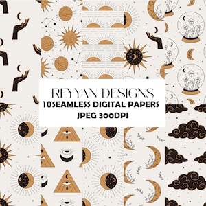 Witch Digital Paper Pack, Instant Download, Seamless Patterns, Magic Patterns, Mystical Patterns, Doodles Pattern, Celestial Digital Papers