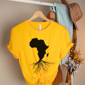 Camiseta con raíces africanas, camiseta con el mapa de África, camiseta africana, propiedad de África, orgullo negro, mapa de África, camiseta con melanina, camiseta de chica afro