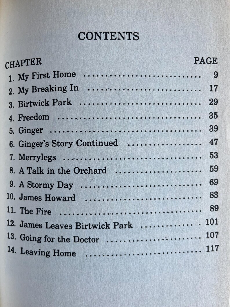 Op de afbeelding: Een gedrukte pagina met een inhoudsopgave uit een boek. De titel "CONTENTS" staat bovenaan, gevolgd door een lijst met hoofdstukken en bijbehorende paginanummers. De tekst is in zwarte letters op een witte achtergrond.