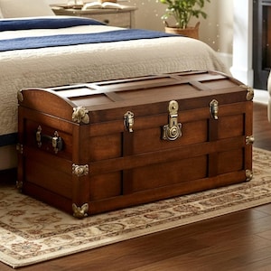 Steamer Trunk Hope Chest for Blankets, Amish Handmade in USA Solid Maple, 36" Large Blanket Storage Blanket Trunk w/Cedar Tray & Brass Lock