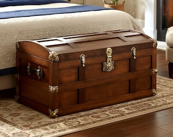Steamer Trunk Hope Chest for Blankets, Amish Handmade in USA Solid Maple, 36" Large Blanket Storage Blanket Trunk w/Cedar Tray & Brass Lock