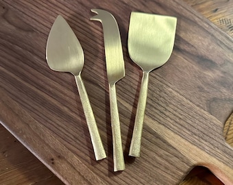 Gold Cheese Knives Set of Charcuterie Knives, Gold Charcuterie Utensils, Set of 3 Matte Hand-Crafted Cheese Knife Gift Set Cheese Tools