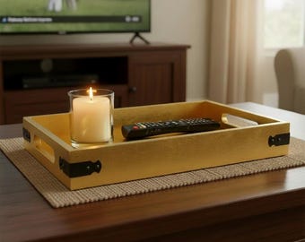 Gold Serving Tray with Handles, Gold Tray, Gold Foil Serving Tray, Bar Cart Tray 12" Decorative Tray Decor Handmade Wood Tray w/Gold Foil