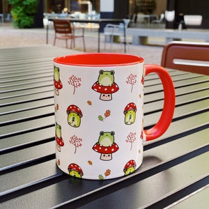 cute frog mug kawaii frog woodland mushroom mug gift birthday present frog gift mug