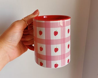 Tazas de fresa Taza de café de cerámica de bayas de frutas, taza de frutas linda, regalo de cumpleaños número 21, regalo de graduación, regalo para ella