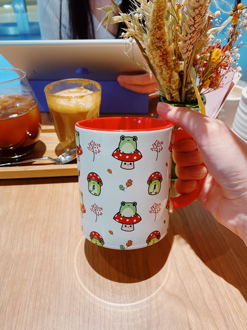 cute frog mug kawaii frog woodland mushroom mug gift birthday present frog gift mug
