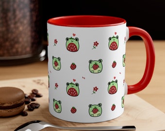 Strawberry Frog Mug, Cute Ceramic Frog Lover Gift