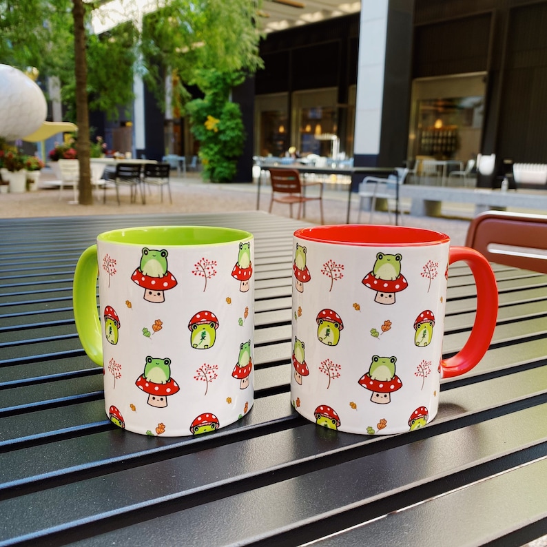 cute frog mug kawaii frog woodland mushroom mug gift birthday present frog gift mug
