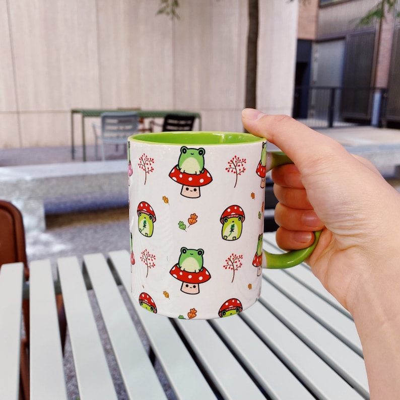 cute frog mug kawaii frog woodland mushroom mug gift birthday present frog gift mug