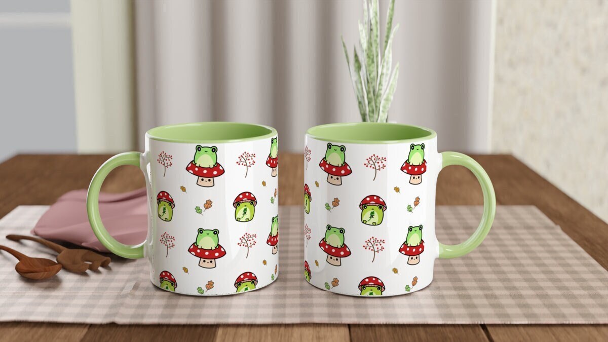 Cute frog mug kawaii frog woodland mushroom mug gift birthday | Etsy