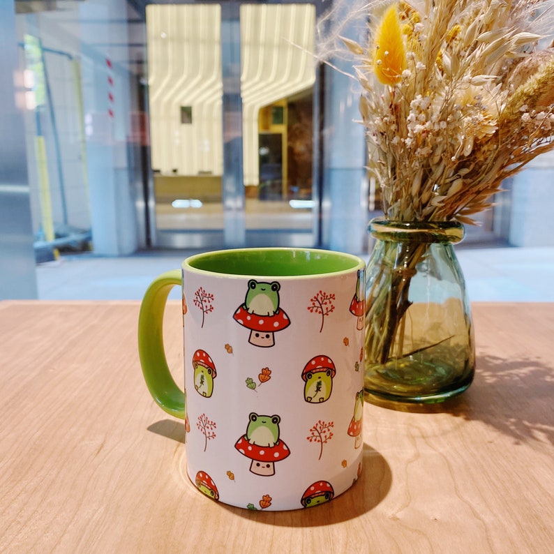 cute frog mug kawaii frog woodland mushroom mug gift birthday present frog gift mug