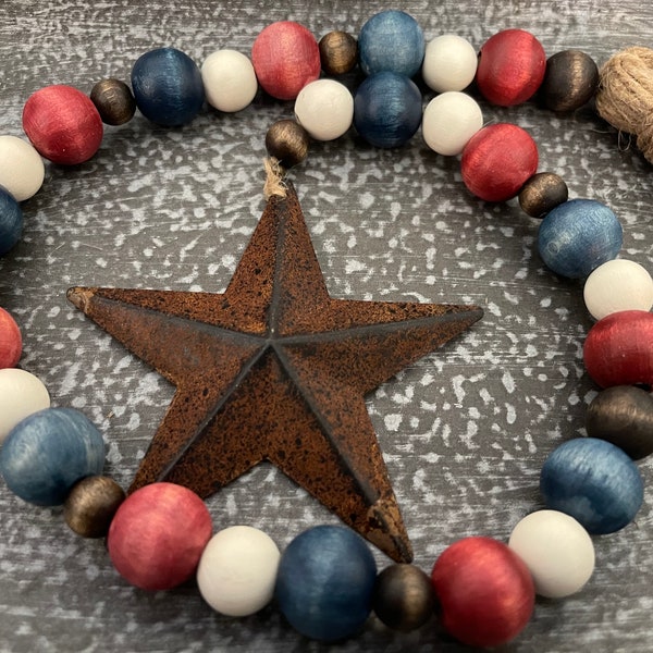 Rustic Metal Star 4th of July beaded garland- Tiered Tray- Independence Day decor- Americana Decor