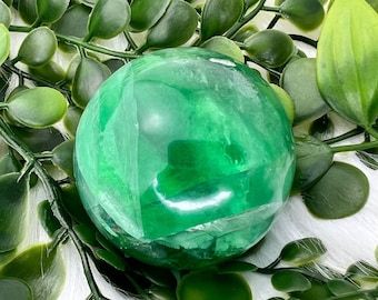 Green Fluorite Sphere - Green Fluorite Crystal Ball - 1.8" Green Fluorite Polished Sphere - 46MM Green Fluorite with Rainbows Orb -