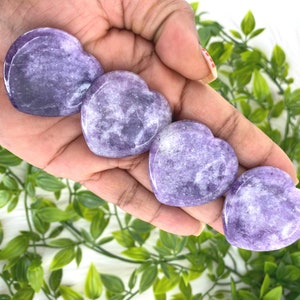 Lepidolite Heart Shaped Worry Stone - 1.5&quot; Lepidolite Worry Stone - Lepidolite Touch Stone - Lepidolite Touchstone - Lepidolite Palm Stone