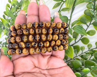 Tiger's eye bracelet - 8mm tiger's eye gemstone bracelet - natural tiger's eye crystal bracelet - round beaded bracelet - gemstone jewelry