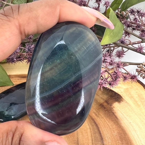 Rainbow fluorite palm stone - rainbow fluorite palmstone - purple fluorite crystal palm stone - polished fluorite worry stone - 2 sizes