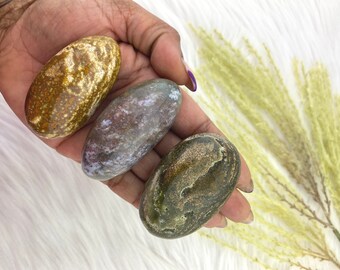 Ocean Jasper Palm Stone - Ocean Jasper Palmstone - SELECT ONE - Orbicular Ocean Jasper - Green Ocean Jasper - Druzy Ocean Jasper Shiva
