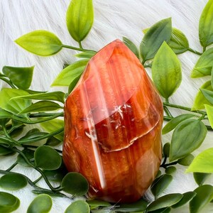 Carnelian Flame - Red Carnelian Crystal Flame Carving - 202g Banded Carnelian Polished Flame - 71MM Carnelian Flame Tower - Carnelian Spiral