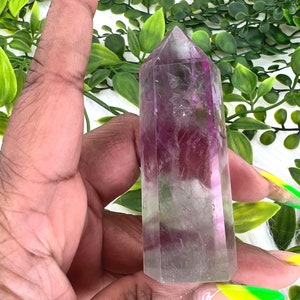 Watermelon Fluorite Tower - Pink Rainbow Fluorite Generator - 2.9&quot; Watermelon Rainbow Fluorite Point - 88g Watermelon Fluorite Obelisk