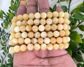 Yellow calcite bracelet - 8mm yellow calcite gemstone bracelet - honey gold bracelet - yellow calcite beaded bracelet - calcite jewelry
