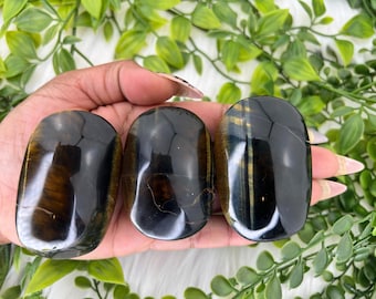 Blue tiger's eye palm stone - blue tiger's eye palmstone - hawk eye palm stone - high quality polished blue tigers eye crystal - 2 sizes