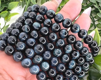 Blue tiger's eye bracelet - 8mm blue tiger's eye gemstone bracelet - dark blue tiger's eye crystal bracelet - hawk eye round beaded bracelet