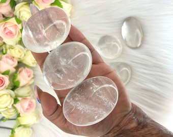 Clear quartz palm stone - clear quartz palmstone - quality clear quartz crystal palm stone - polished clear quartz worry stone - 3 sizes