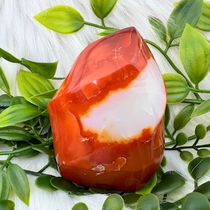 Carnelian Flame - UNIQUE Carnelian Crystal Flame Carving - 204g Red Carnelian Polished Flame - 67MM Carnelian Flame - Carnelian Spiral Tower
