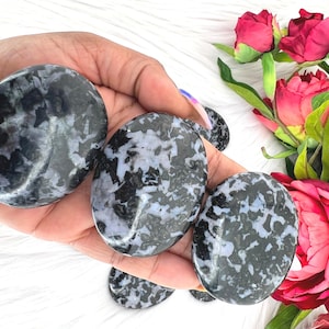 Mystic merlinite palm stone - indigo gabbro palmstone - mystic merlinite crystal palm stone - polished indigo gabbro worry stone - 2 sizes