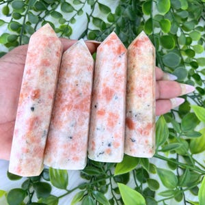 Sunstone Tower - 3.9&quot; - 4.3&quot; Flashy Sunstone Generator - Natural Sunstone Crystal Wand - Polished Sunstone  Point - Orange Suntone Obelisk