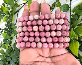 Pink rhodonite bracelet - 8mm rhodonite gemstone bracelet - natural pink rhodonite crystal bracelet - quality pink rhodonite beaded bracelet