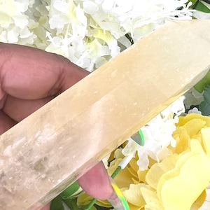 Honey Calcite Tower - 5.1&quot; Natural Honey Calcite Generator - 7.6 oz Honey Calcite Towers w/ Rainbows - Optical Golden Honey Amber Calcite