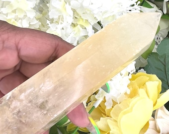Honey Calcite Tower - 5.1" Natural Honey Calcite Generator - 7.6 oz Honey Calcite Towers w/ Rainbows - Optical Golden Honey Amber Calcite