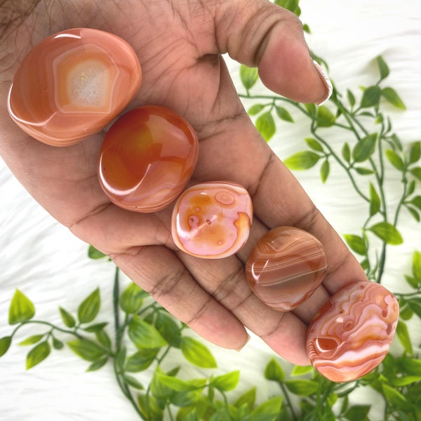 Large Carnelian Tumbled - Carnelian Palm Stone - Banded Carnelian Tumbled - 1.1" - 1.75" Carnelian - 1.0 oz - 1.6 oz Banded Carnelian Stone