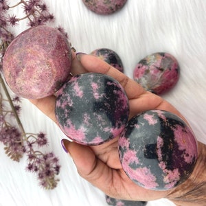 Rhodonite Palm Stone - Rhodonite Palmstone -High Quality Rhodonite - Pink Rhodonite Palm Stone - Polished Rhodonite Pebble - 4 SIZES
